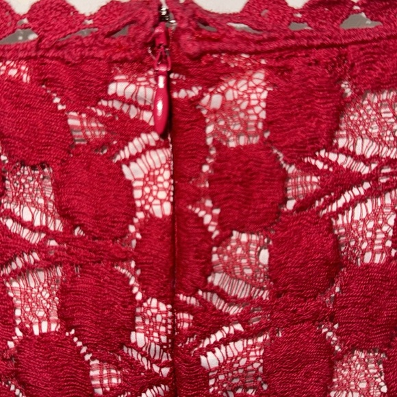 Kensie -Crochet Red Lace White Lined Fit Flare Dress Size large - Picture 7 of 10